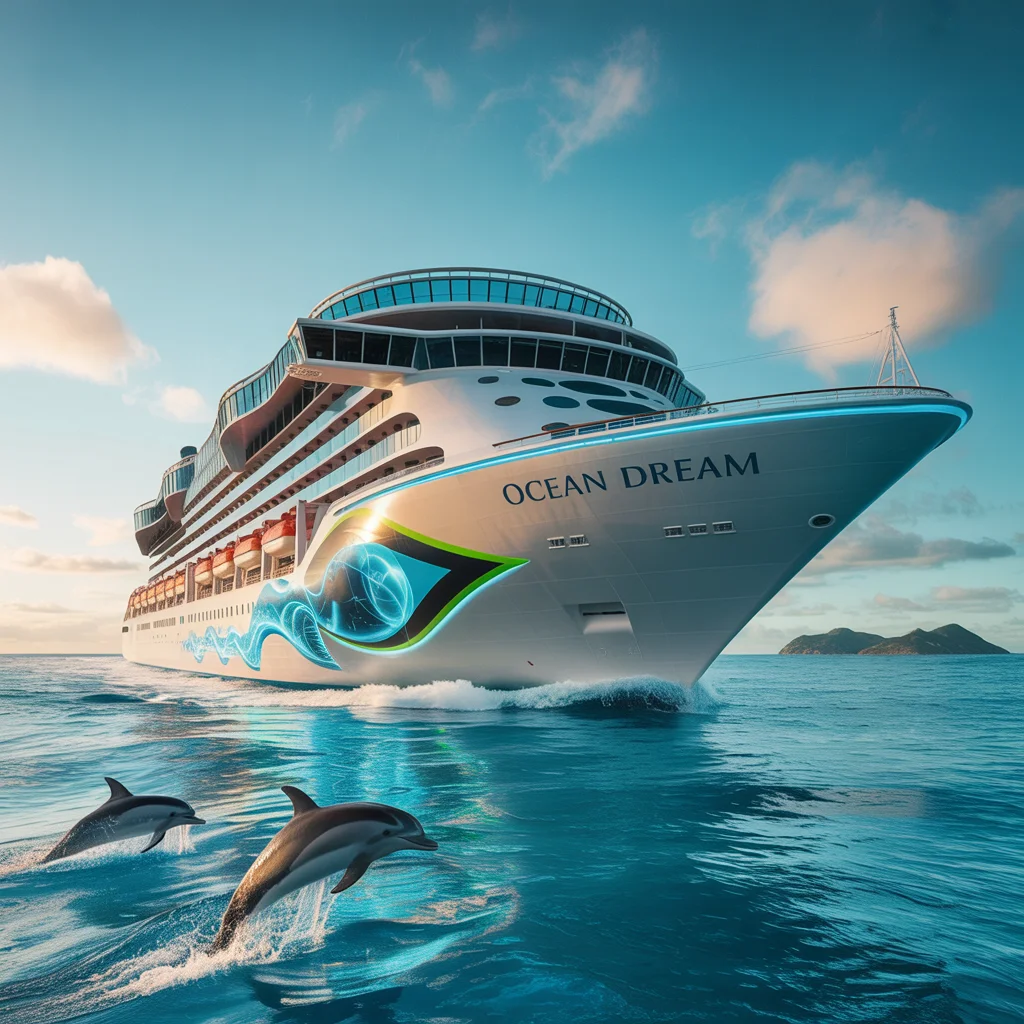 Futuristic cruise ship design, vibrant nautical visuals