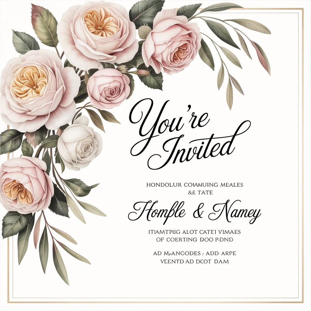 Elegant wedding invitation with floral elements