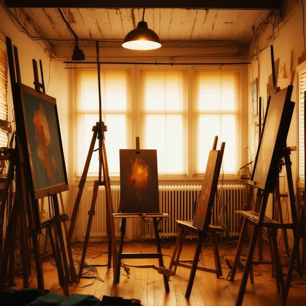 Estudio de artista con iluminación enfocada