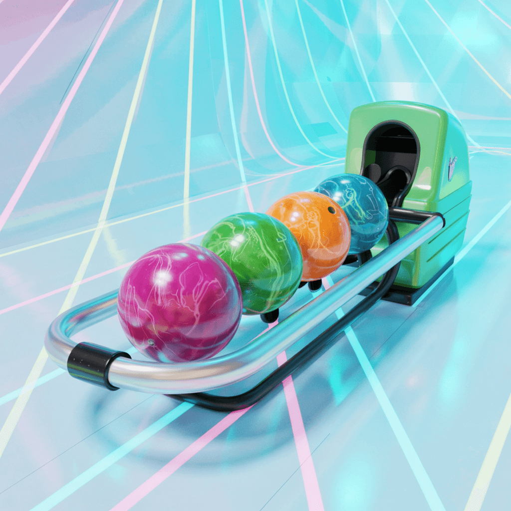 Neon-lit bowling alley with retro decor by Ideogram V3 Turbo