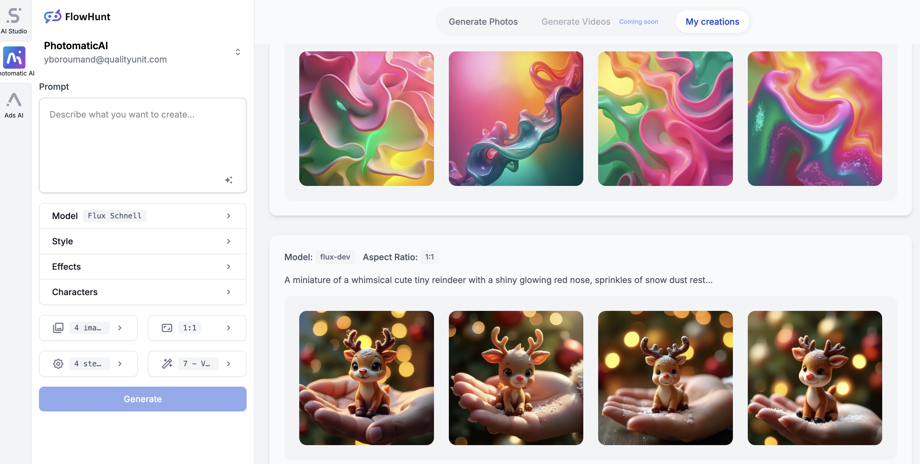Dashboard of Photomatic AI