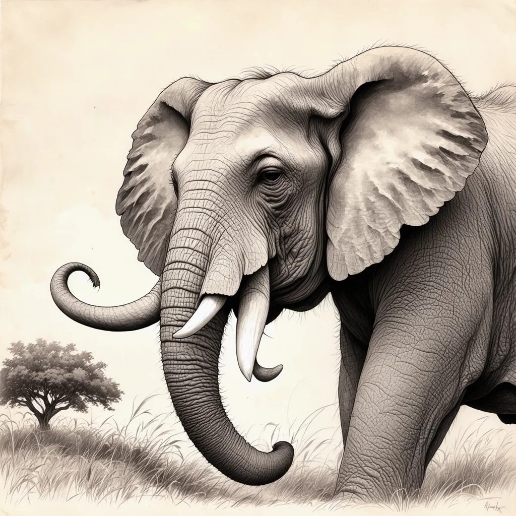 Esboço a lápis de elefante gerado por IA