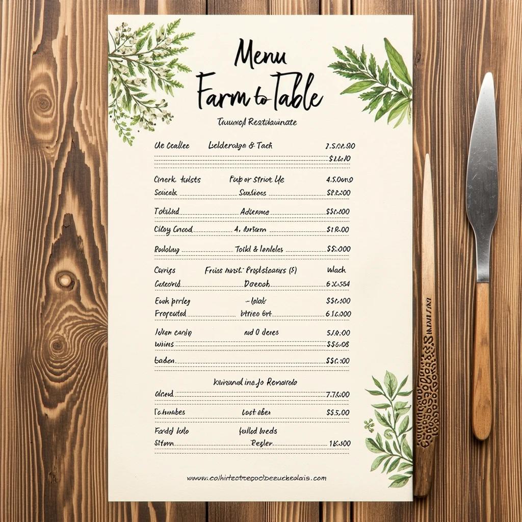 Menú Rústico de Restaurante de la Granja a la Mesa