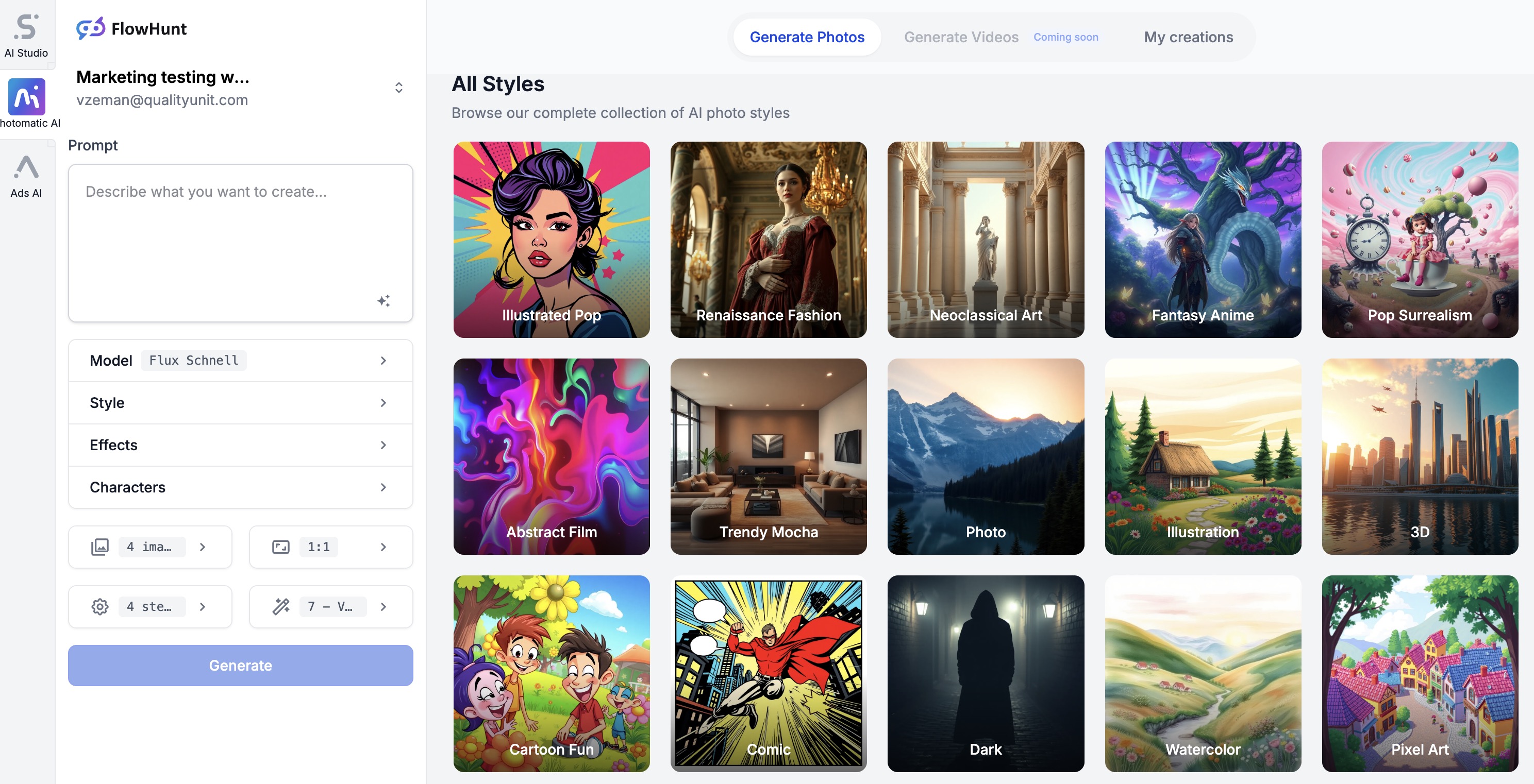 Generate AI Images with hundreds of styles and effects